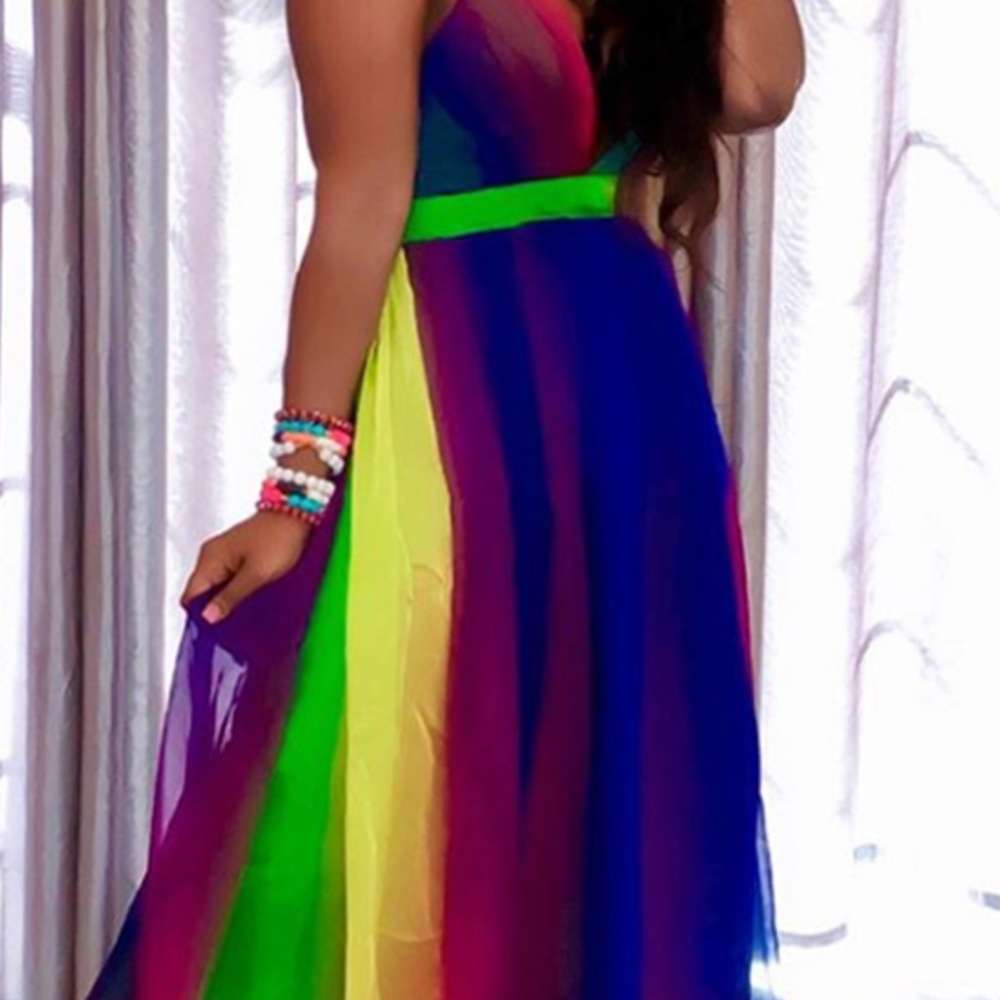 Striped Green Chiffon Floor Length Dress